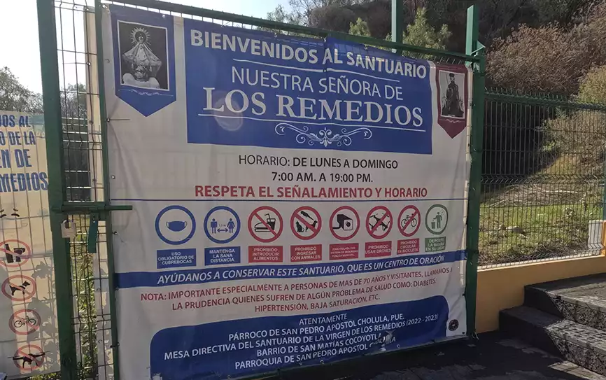Horario del Santuario de la Virgen de los Remedios en Cholula, Puebla